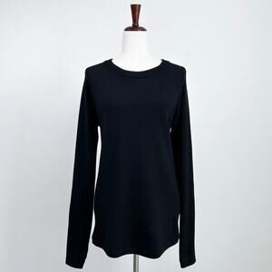 Lululemon Sit In Lotus Black Fitted Raglan Merino Wool Knit Sweater